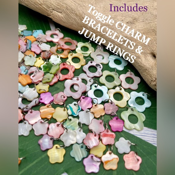 NEW! Mother of Pearl Shell Flowers Charms Toggle Bracelet & more DIY BUNDLE LOT - Picture 3 of 15